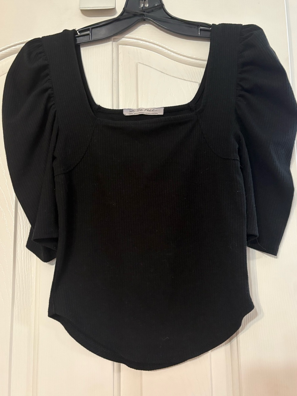 Free People We The Free Black Square Neck Puff Sleeve Top